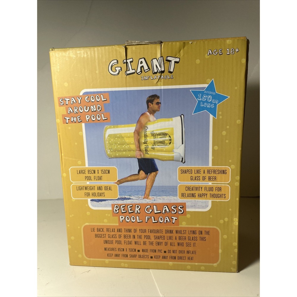 Giant Inflatable Beer Glass Pool Float By Oliphant. New In box 59" Tall 33 Wide